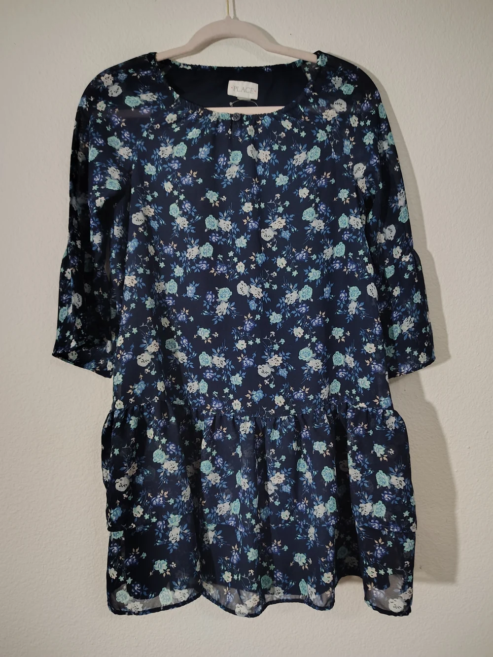 The Children's Place Navy Floral Tiered Dress with Mint Accents